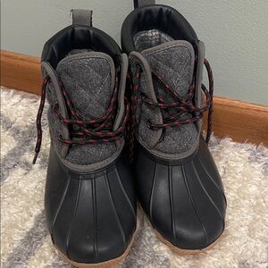 Skechers Black and Gray Boots with Red Laces